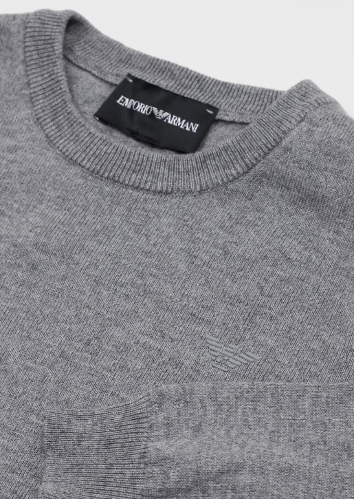 Boy 086V2413 Wool-Blend Jumper With Micro-Eagle Embroidery Armani Melange Gray