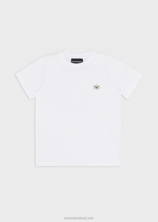 Boy 086V2414 Supima T-Shirt With Essential Logo Patch Armani White