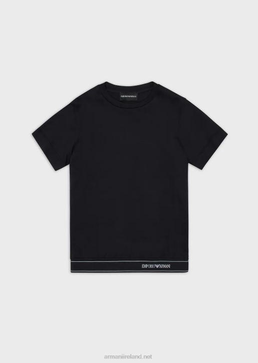 Boy 086V2417 Tencel-Blend Jersey T-Shirt With Logo Stripe Armani Navy Blue