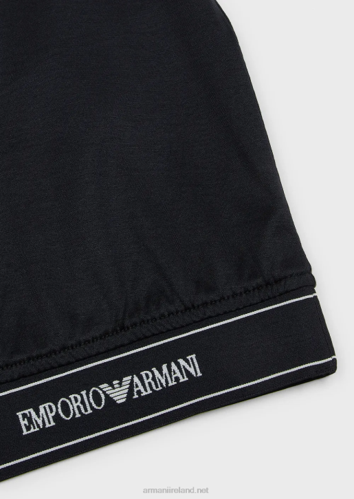 Boy 086V2417 Tencel-Blend Jersey T-Shirt With Logo Stripe Armani Navy Blue