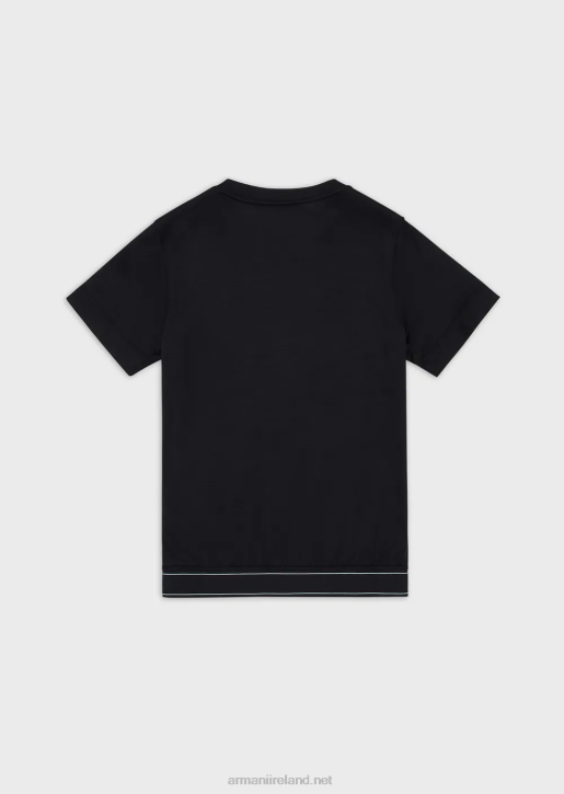 Boy 086V2417 Tencel-Blend Jersey T-Shirt With Logo Stripe Armani Navy Blue