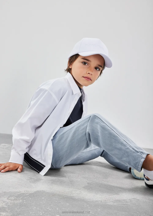Boy 086V2417 Tencel-Blend Jersey T-Shirt With Logo Stripe Armani Navy Blue