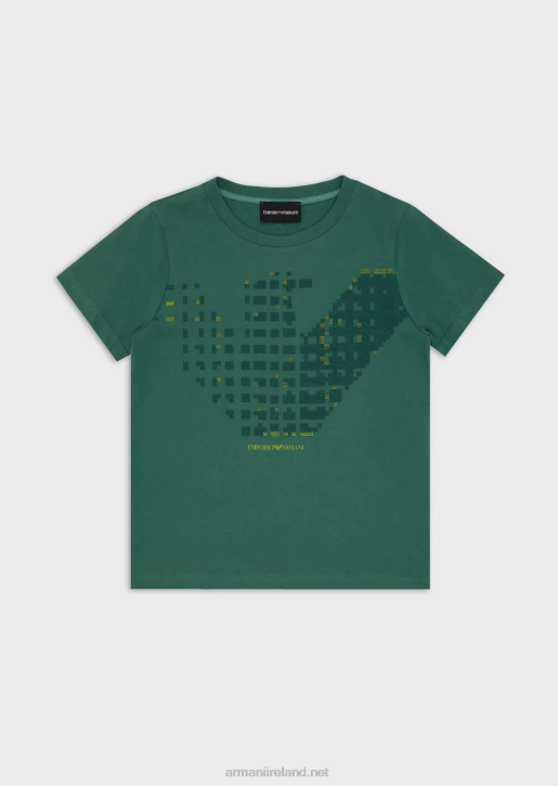 Boy 086V2420 Organic-Jersey T-Shirt With Pixel Eagle Logo Armani Green