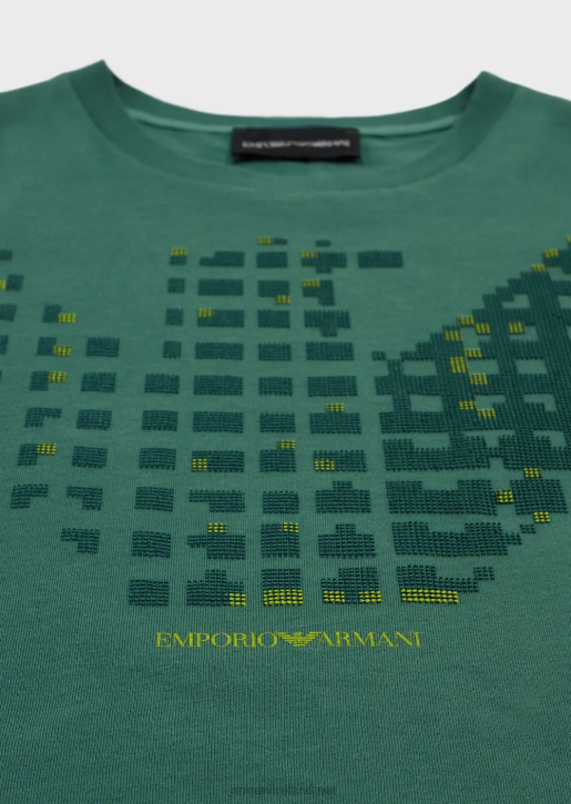 Boy 086V2420 Organic-Jersey T-Shirt With Pixel Eagle Logo Armani Green