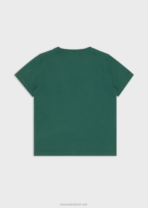 Boy 086V2420 Organic-Jersey T-Shirt With Pixel Eagle Logo Armani Green