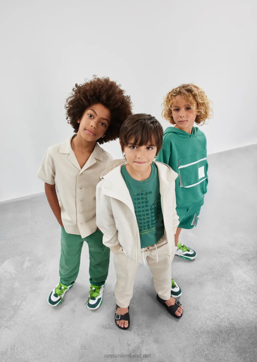 Boy 086V2420 Organic-Jersey T-Shirt With Pixel Eagle Logo Armani Green
