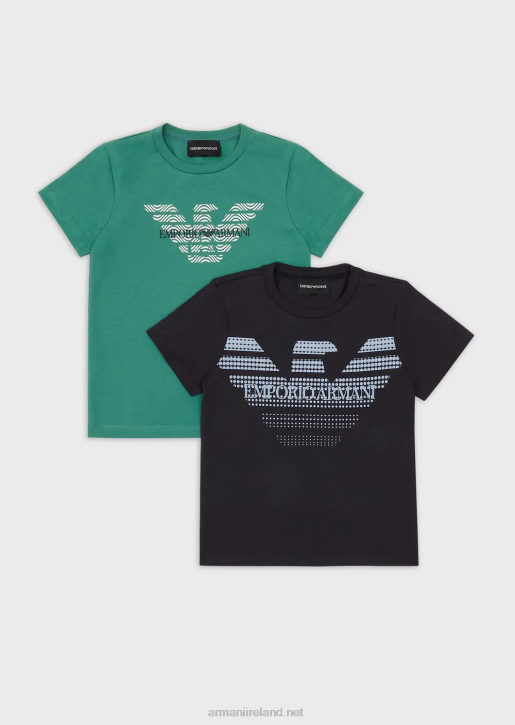 Boy 086V2421 Two-Pack Of Organic Jersey T-Shirts With Eagle Logo Armani Blue