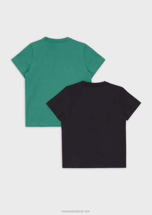 Boy 086V2421 Two-Pack Of Organic Jersey T-Shirts With Eagle Logo Armani Blue