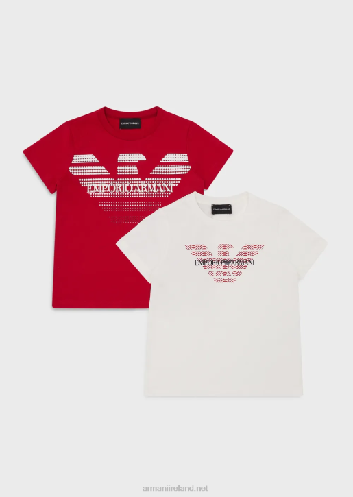 Boy 086V2422 Two-Pack Of Organic Jersey T-Shirts With Eagle Logo Armani White