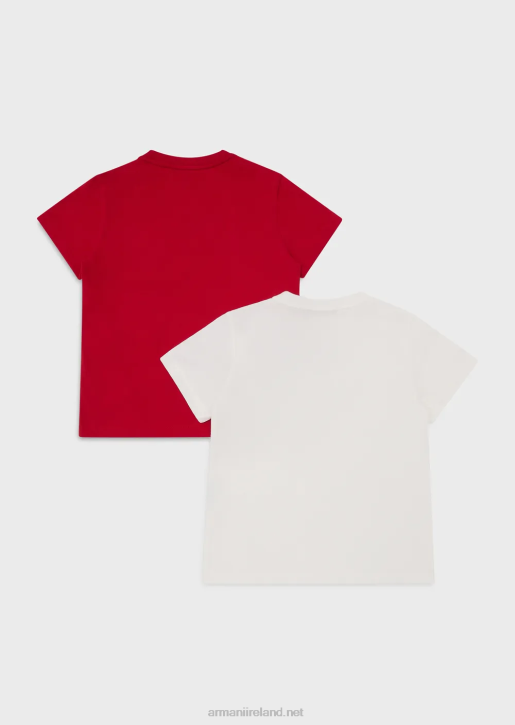 Boy 086V2422 Two-Pack Of Organic Jersey T-Shirts With Eagle Logo Armani White
