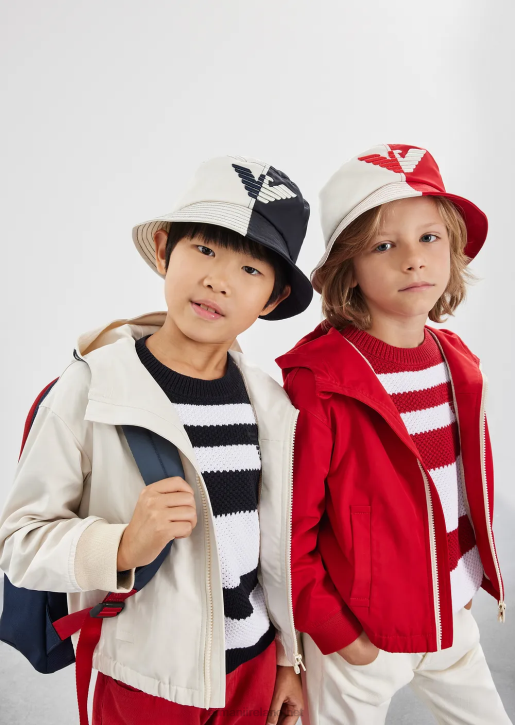 Boy 086V2424 Jumper With Jacquard Stripes And Eagle Embroidery Armani Navy Blue