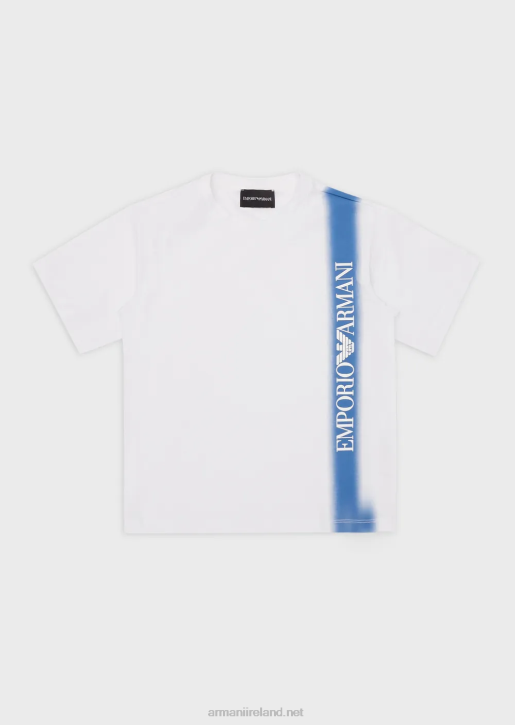 Boy 086V2428 Heavyweight-Jersey T-Shirt With Gradient Stripe And Ea Crew Logo Armani Azure
