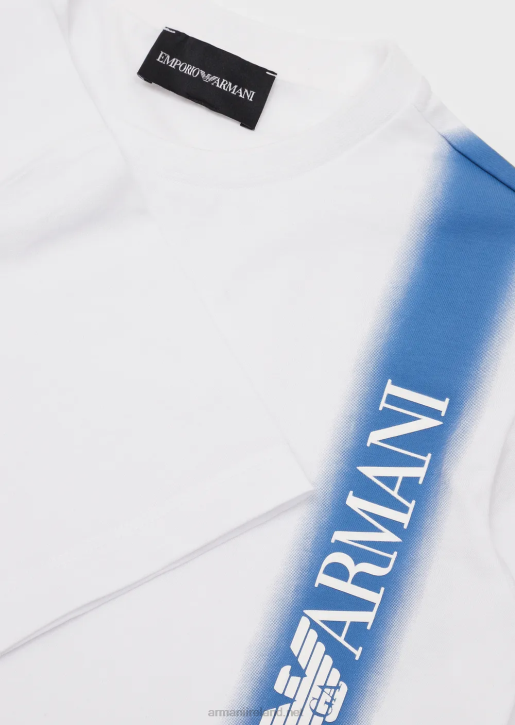 Boy 086V2428 Heavyweight-Jersey T-Shirt With Gradient Stripe And Ea Crew Logo Armani Azure