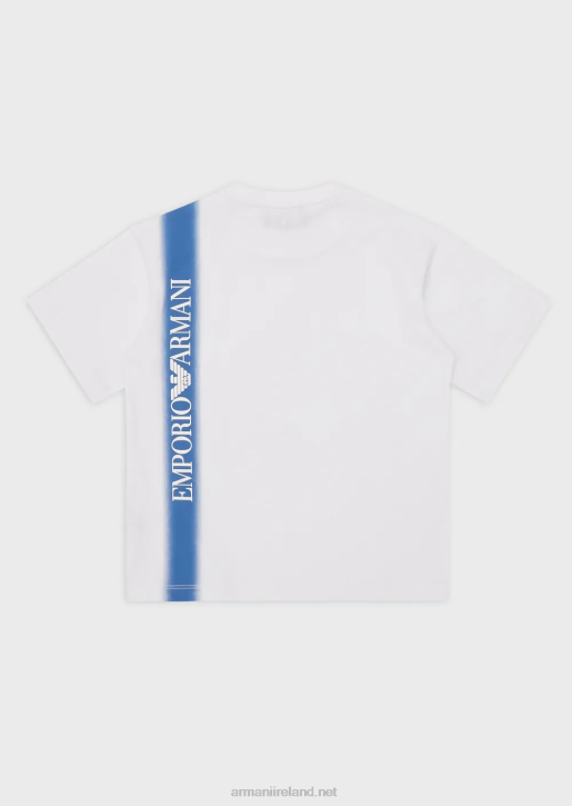 Boy 086V2428 Heavyweight-Jersey T-Shirt With Gradient Stripe And Ea Crew Logo Armani Azure