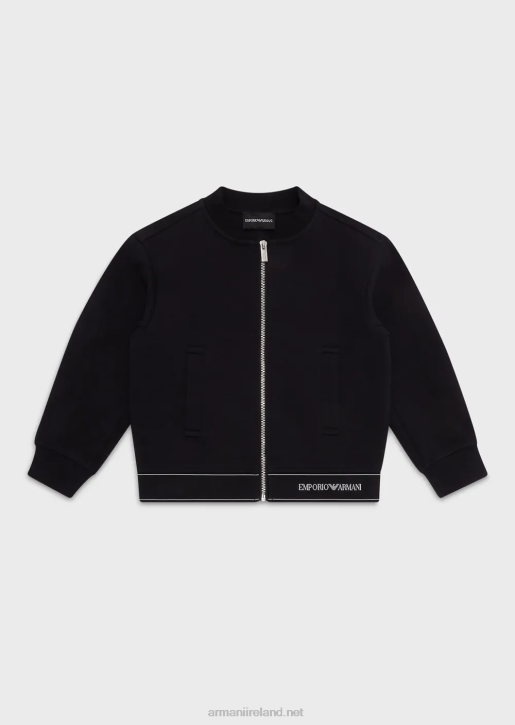 Boy 086V2434 Double-Jersey Sweatshirt With Zip And Logo Stripe Armani Navy Blue