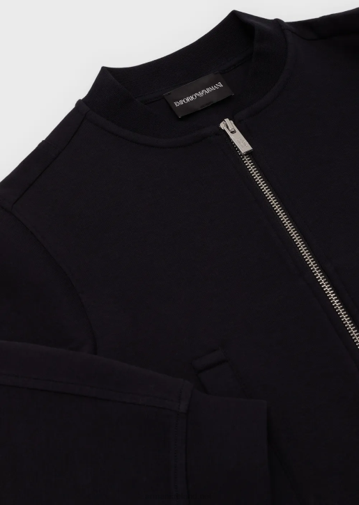 Boy 086V2434 Double-Jersey Sweatshirt With Zip And Logo Stripe Armani Navy Blue