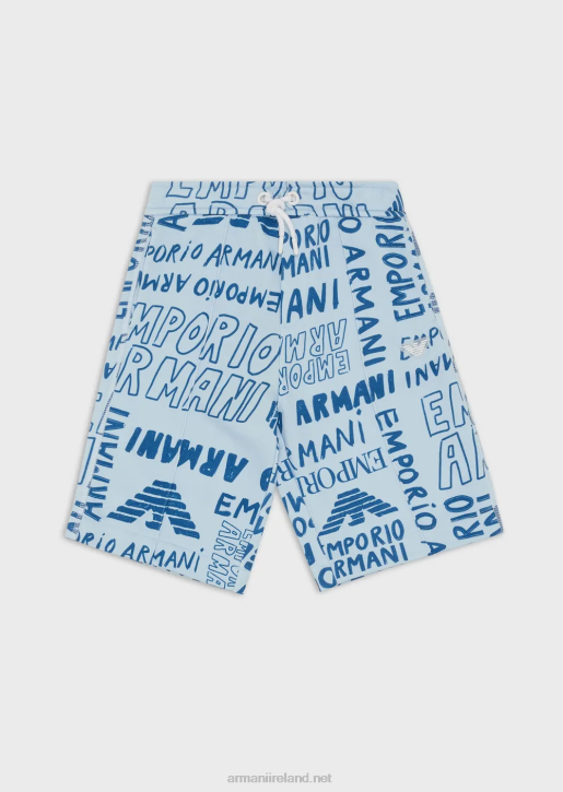 Boy 086V2435 Jersey-Fleece Drawstring Board Shorts With All-Over Ea Crew Lettering Armani