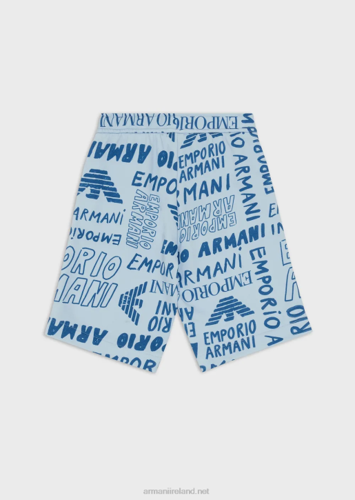 Boy 086V2435 Jersey-Fleece Drawstring Board Shorts With All-Over Ea Crew Lettering Armani