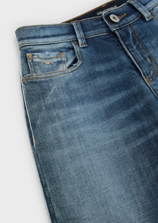 Boy 086V2437 J75 Faded Stretch-Denim Jeans Armani Medium Blue