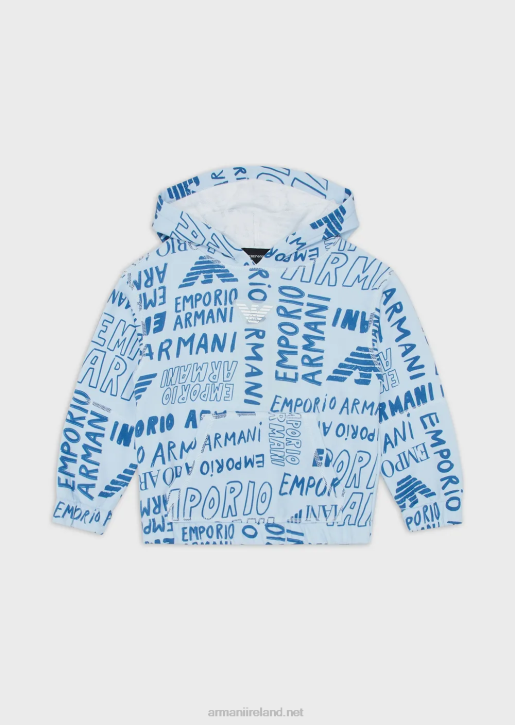 Boy 086V2439 Hooded Sweatshirt With All-Over Ea Crew Lettering Armani Azure