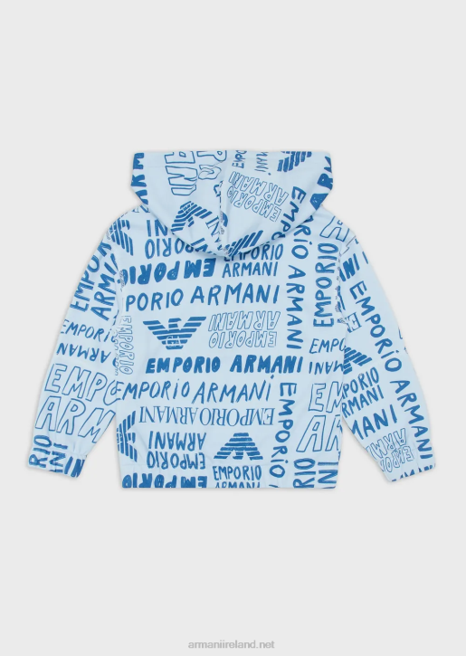 Boy 086V2439 Hooded Sweatshirt With All-Over Ea Crew Lettering Armani Azure