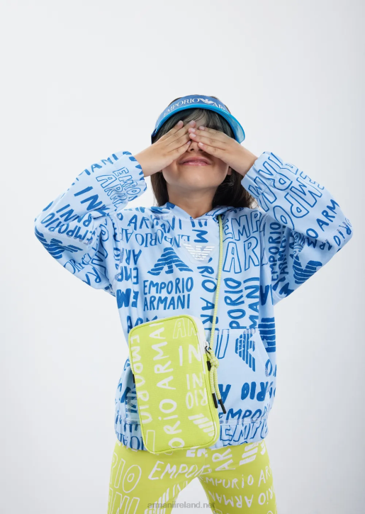 Boy 086V2439 Hooded Sweatshirt With All-Over Ea Crew Lettering Armani Azure
