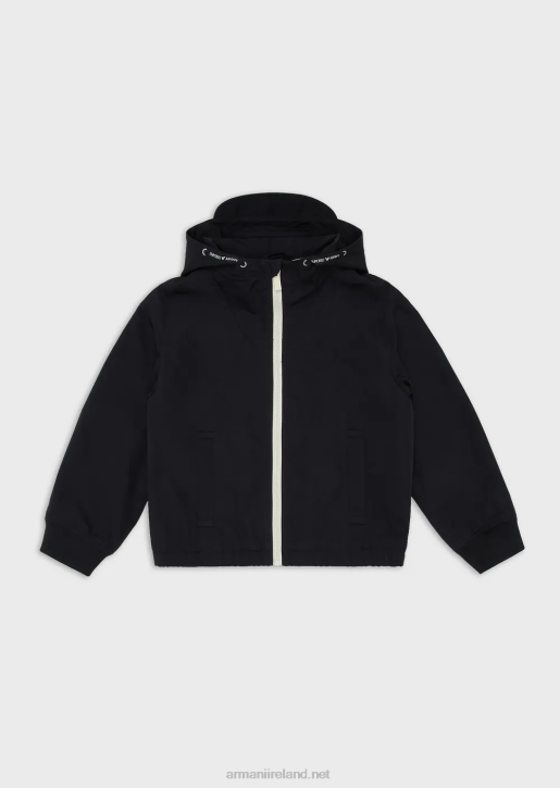 Boy 086V2440 Water-Repellent Satin Nylon Hooded Blouson Armani Navy Blue