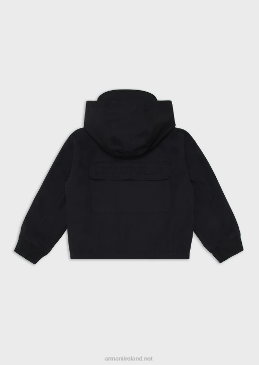 Boy 086V2440 Water-Repellent Satin Nylon Hooded Blouson Armani Navy Blue