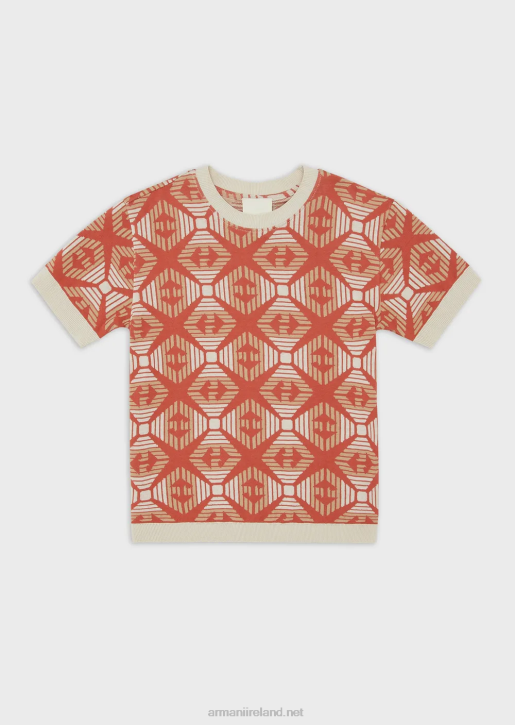 Boy 086V2442 Sustainable Collection Jumper In Organic Jacquard Jersey With All-Over Eagle Armani Orange