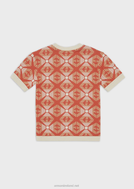Boy 086V2442 Sustainable Collection Jumper In Organic Jacquard Jersey With All-Over Eagle Armani Orange