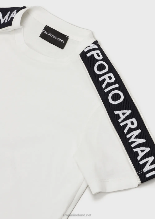 Boy 086V2450 Pima-Jersey T-Shirt With Logo Tape Armani White