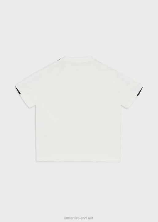 Boy 086V2450 Pima-Jersey T-Shirt With Logo Tape Armani White