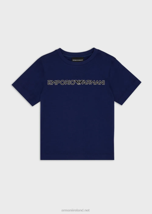 Boy 086V2451 Tencel Blend Jersey T-Shirt With Logo Embroidery Armani Midnight Blue