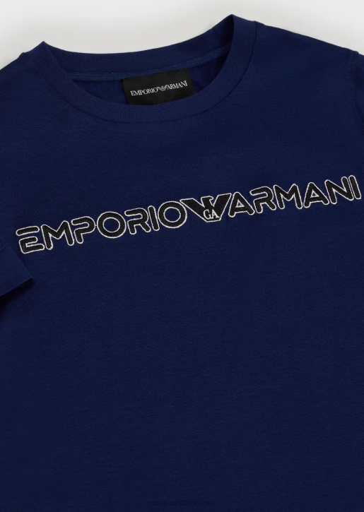 Boy 086V2451 Tencel Blend Jersey T-Shirt With Logo Embroidery Armani Midnight Blue