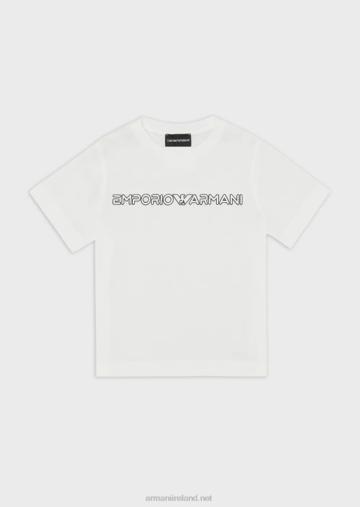 Boy 086V2452 Tencel Blend Jersey T-Shirt With Logo Embroidery Armani White