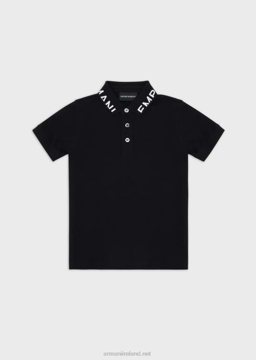 Boy 086V2453 Mercerised Pique Polo Shirt With Logo Collar Armani Navy Blue