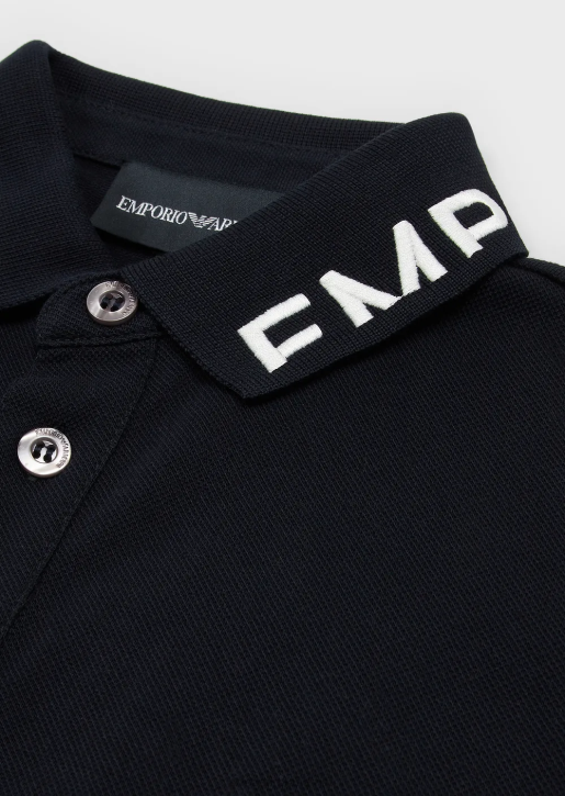Boy 086V2453 Mercerised Pique Polo Shirt With Logo Collar Armani Navy Blue
