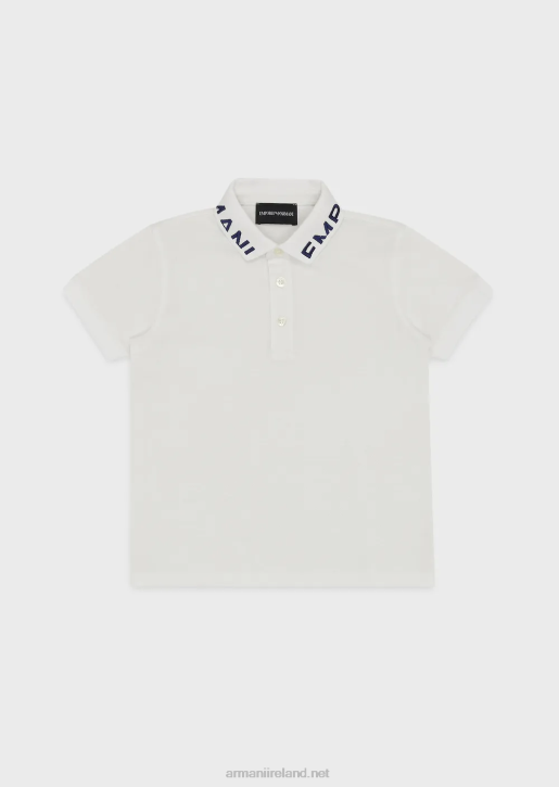 Boy 086V2454 Mercerised Pique Polo Shirt With Logo Collar Armani White