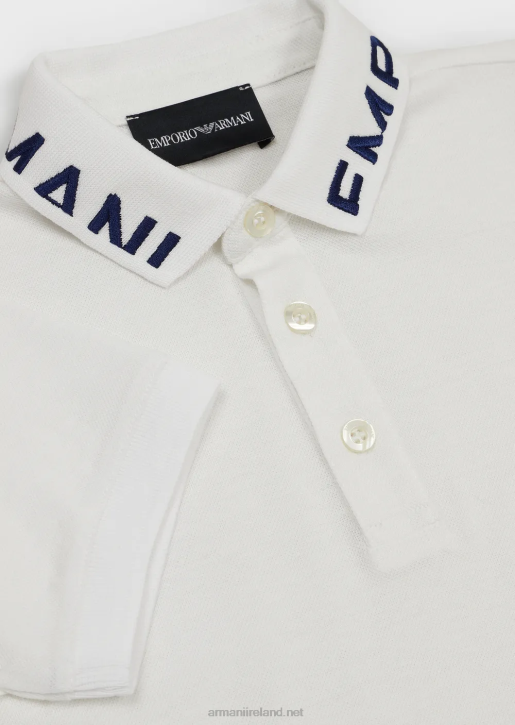 Boy 086V2454 Mercerised Pique Polo Shirt With Logo Collar Armani White