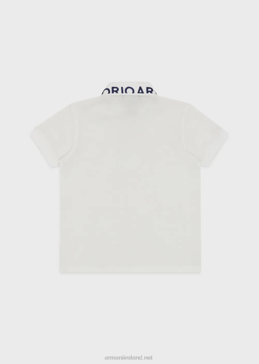 Boy 086V2454 Mercerised Pique Polo Shirt With Logo Collar Armani White