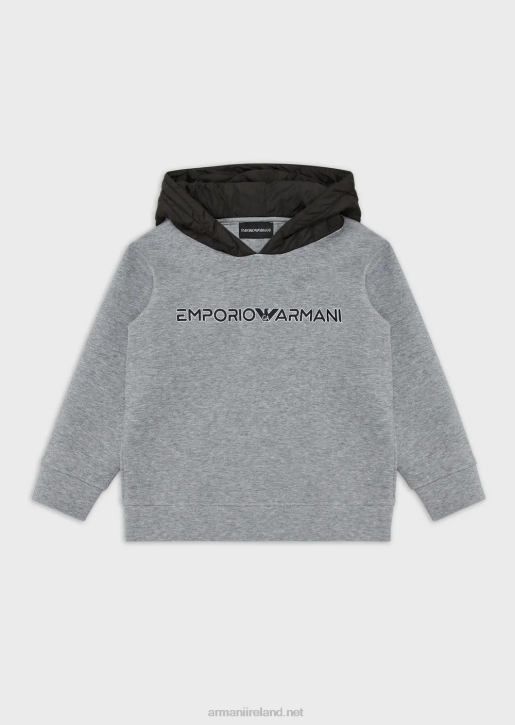 Boy 086V2458 Double-Jersey Sweatshirt With Padded, Quilted Hood Armani Melange Gray
