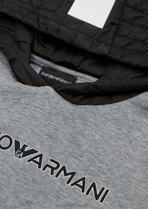 Boy 086V2458 Double-Jersey Sweatshirt With Padded, Quilted Hood Armani Melange Gray