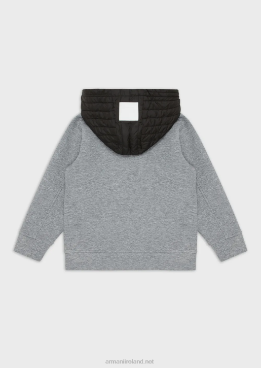 Boy 086V2458 Double-Jersey Sweatshirt With Padded, Quilted Hood Armani Melange Gray