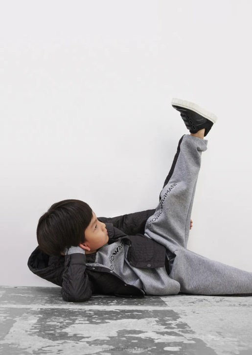 Boy 086V2458 Double-Jersey Sweatshirt With Padded, Quilted Hood Armani Melange Gray