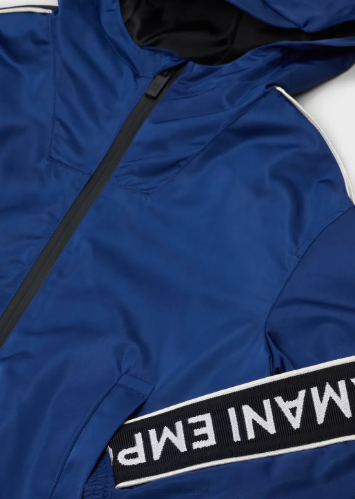 Boy 086V2460 Hooded, Water-Repellent, Recycled Nylon Blouson With Logo Tape Armani Electric Blue