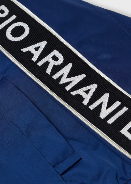 Boy 086V2460 Hooded, Water-Repellent, Recycled Nylon Blouson With Logo Tape Armani Electric Blue