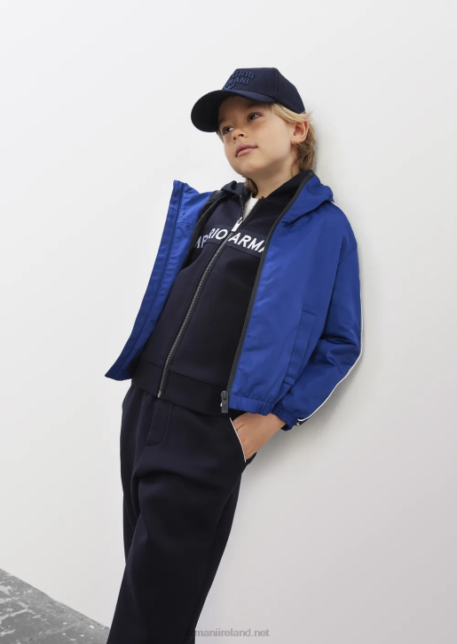 Boy 086V2460 Hooded, Water-Repellent, Recycled Nylon Blouson With Logo Tape Armani Electric Blue