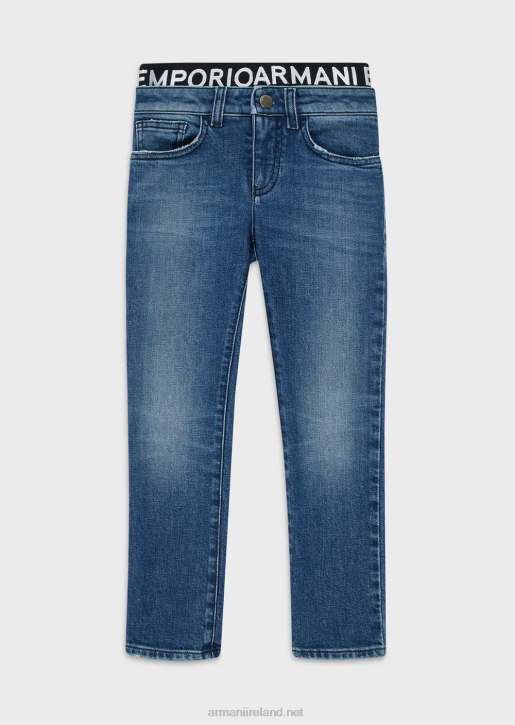 Boy 086V2461 J17 Denim Jeans With Logo Insert At The Waist Armani Navy Blue