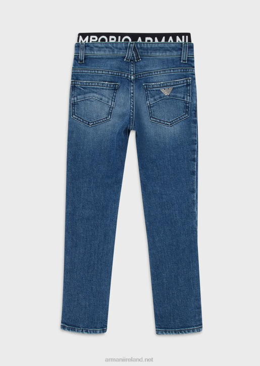 Boy 086V2461 J17 Denim Jeans With Logo Insert At The Waist Armani Navy Blue