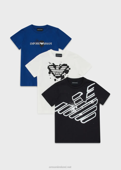 Boy 086V2462 Three-Pack Of Jersey T-Shirts With Logo Print Armani Blue